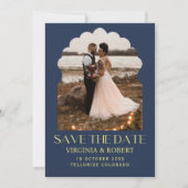 Invitation Mariage chic photo de mariage bleu roi marine Save (Devant)