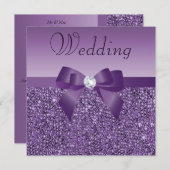 Invitation Mariage Chic Purple Imprimé Séquins Bow & Diamond (Devant / Derrière)