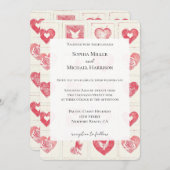 Invitation Mariage Chic Red Cream Hearts (Devant / Derrière)