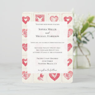 Invitation Mariage Chic Red Cream Hearts