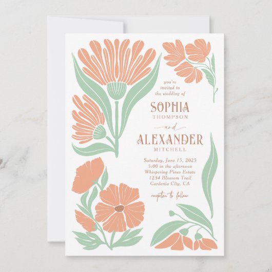 Invitation Mariage Chic Retro Peach Boho (Devant)