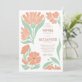 Invitation Mariage Chic Retro Peach Boho (Debout devant)