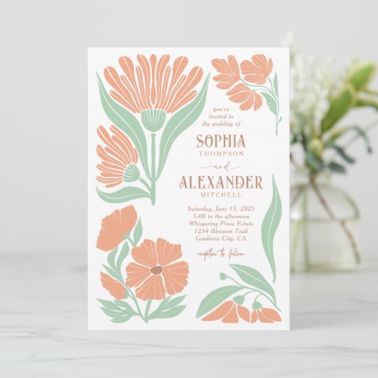 Invitation Mariage Chic Retro Peach Boho (Debout devant)