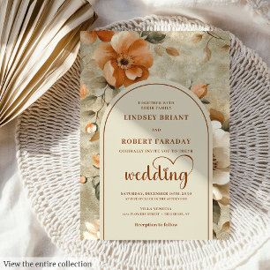 Invitation Mariage Chic Romantique Boho Orange Brûlé Ivoire S