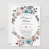 Invitation Mariage chic rose et Turquoise Aquarelle Peonies (Devant)
