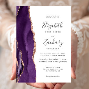 Invitation Mariage Chic Rose Gold et Agate Violette