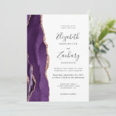 Invitation Mariage Chic Rose Gold et Agate Violette (Debout devant)