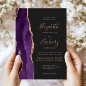 Invitation Mariage Chic Rose Gold Violet Agate Foncé