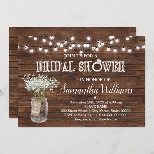 Invitation mariage chic rustique de la douche de mariée (Devant / Derrière)