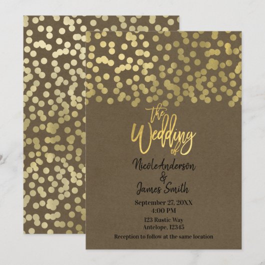 Invitation Mariage Chic Rustique Kraft Moderne Or (Devant / Derrière)