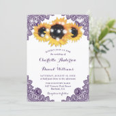Invitation Mariage Chic Rustique Tournesol en Dentelle Violet (Debout devant)