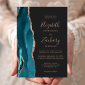Invitation Mariage chic sarcelle or rose agate foncé