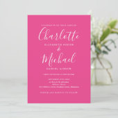 Invitation Mariage Chic Script Tout En Un Rose Chaud (Debout devant)