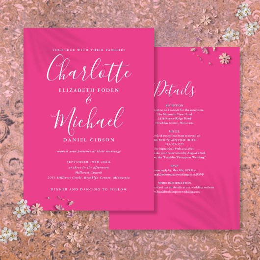 Invitation Mariage Chic Script Tout En Un Rose Chaud