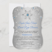 Invitation Mariage Chic Silver Snowflakes Crystal Blue Pearls (Devant)