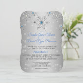 Invitation Mariage Chic Silver Snowflakes Crystal Blue Pearls (Debout devant)
