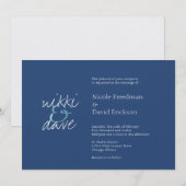 Invitation Mariage chic simple de bleu marine d'élégance de (Devant / Derrière)