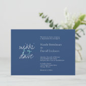 Invitation Mariage chic simple de bleu marine d'élégance de (Debout devant)