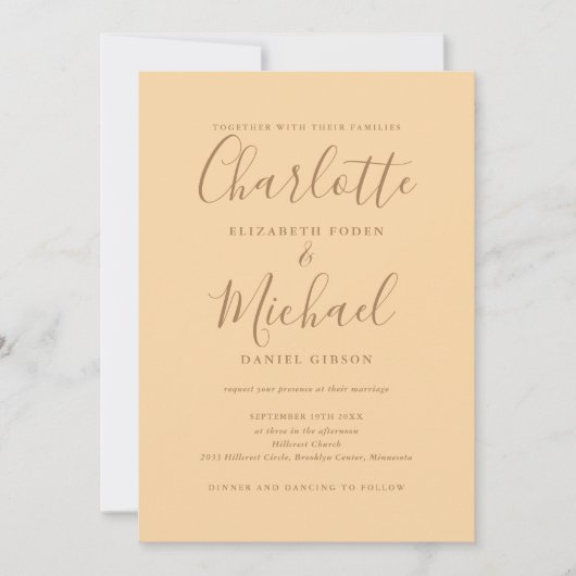 Invitation Mariage Chic Simple Tout En Un Script Champagne (Devant)