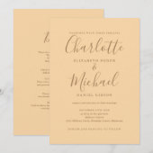 Invitation Mariage Chic Simple Tout En Un Script Champagne (Devant / Derrière)