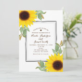 Invitation Mariage Chic Tournesols Blanc Fête Prénuptiale (Debout devant)