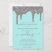 Invitation Mariage chic Turquoise et Parties scintillant arge (Devant)