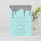 Invitation Mariage chic Turquoise et Parties scintillant arge (Debout devant)