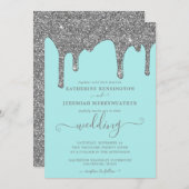 Invitation Mariage chic Turquoise et Parties scintillant arge (Devant / Derrière)