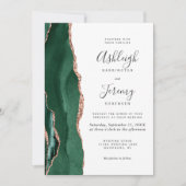 Invitation Mariage chic vert émeraude et or rose agate (Devant)