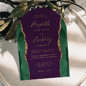 Invitation Mariage chic vert émeraude or agate violet voûte