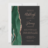 Invitation Mariage chic vert émeraude or rose agate foncé (Devant)