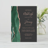 Invitation Mariage chic vert émeraude or rose agate foncé (Debout devant)