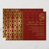 Invitation Mariage chinois à double bonheur moderne rouge et  (Devant / Derrière)