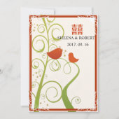 Invitation Mariage chinois aux Inséparables sur les arbres à  (Devant)