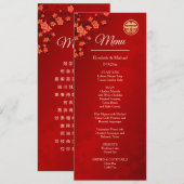 Invitation MARIAGE CHINOIS BILINGUE Fleur de Cerisier Rouge (Devant / Derrière)