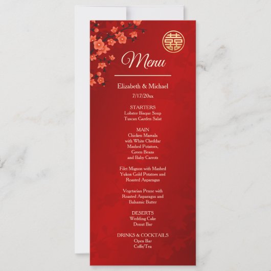 Invitation MARIAGE CHINOIS BILINGUE Fleur de Cerisier Rouge (Devant)