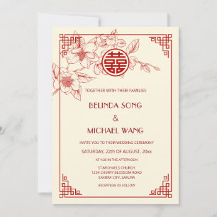 Invitation Mariage Chinois Bilingue Magnolia Crème