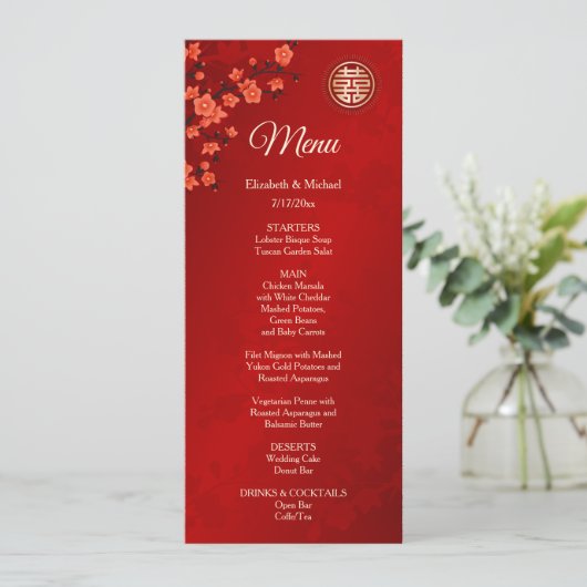 Invitation MARIAGE chinois BILINGUE Red Cherry Blossom (Debout devant)