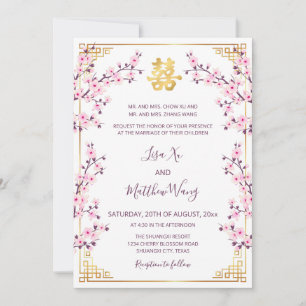 Invitation MARIAGE chinois blanc rose BILINGUAL Gold Frame