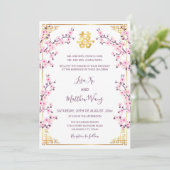 Invitation MARIAGE chinois blanc rose BILINGUAL Gold Frame (Debout devant)