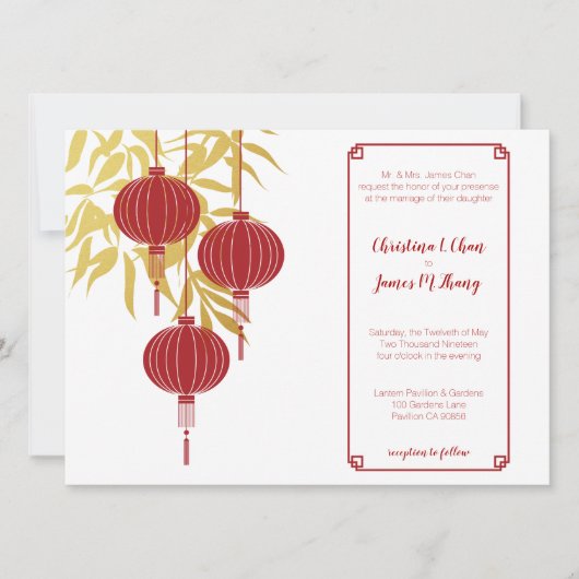 Invitation Mariage chinois de bambou rouge (Devant)