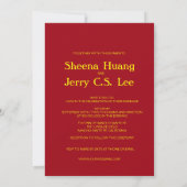 Invitation Mariage chinois d'or de jaune de bonheur rouge de (Dos)