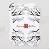 Invitation Mariage chinois double Xi de fleurs de cerisiers b (Devant / Derrière)