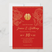 Invitation Mariage chinois dragon phénix or rouge (Devant)