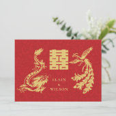 Invitation Mariage chinois Dragon-Phoenix Double Xi Red Gold (Debout devant)