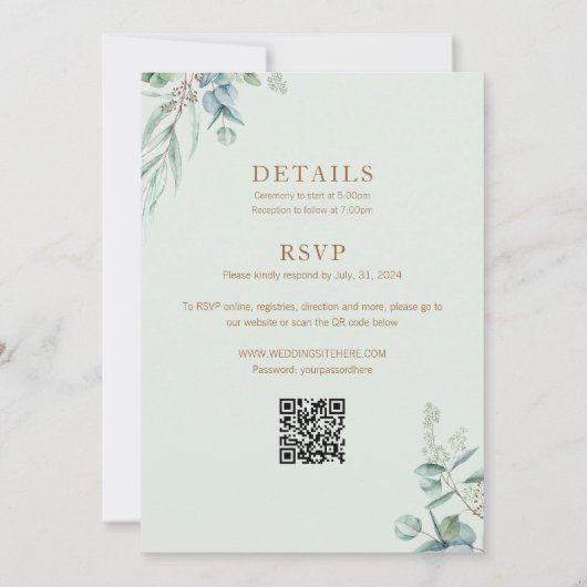 Invitation Mariage chinois Eucalyptus double bonheur (Dos)