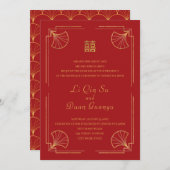 Invitation Mariage chinois Fancy Red & Gold Double Happy (Devant / Derrière)