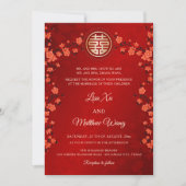 Invitation MARIAGE Chinois Fleur de Cerisier Rouge BILINGUE (Devant)