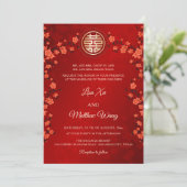 Invitation MARIAGE Chinois Fleur de Cerisier Rouge BILINGUE (Debout devant)