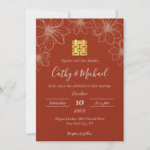 Invitation Mariage chinois floral en terre cuite rouge boho (Devant)